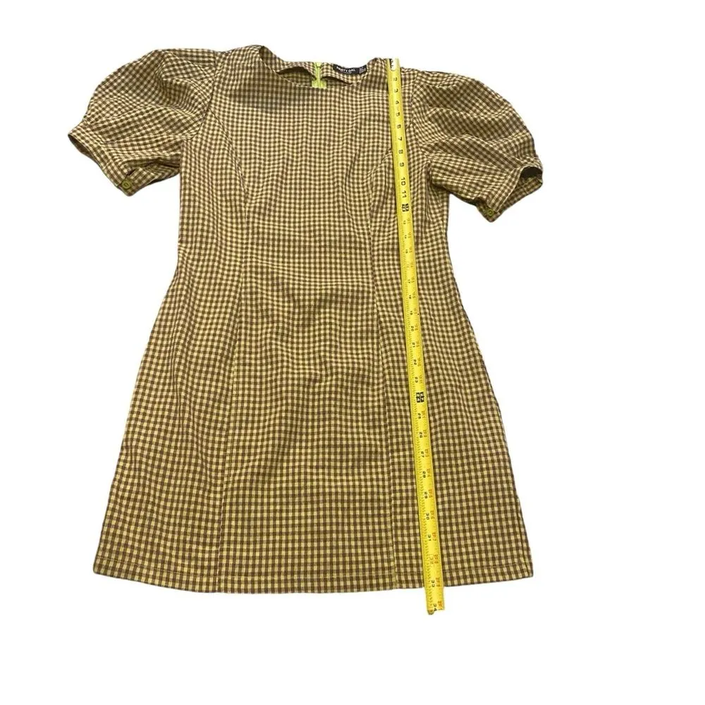 Nasty Gal Size 8 Puff Sleeve Gingham Print Fitted Mini Dress Green‎ Cottagecore - Image 8