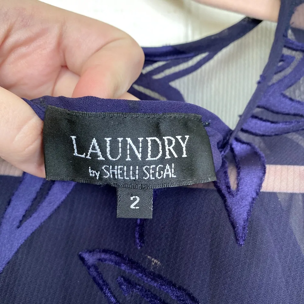Vintage 90s Formal Gown Blue Purple Shelli Segal Velvet Accents Size 2 Prom - Image 4