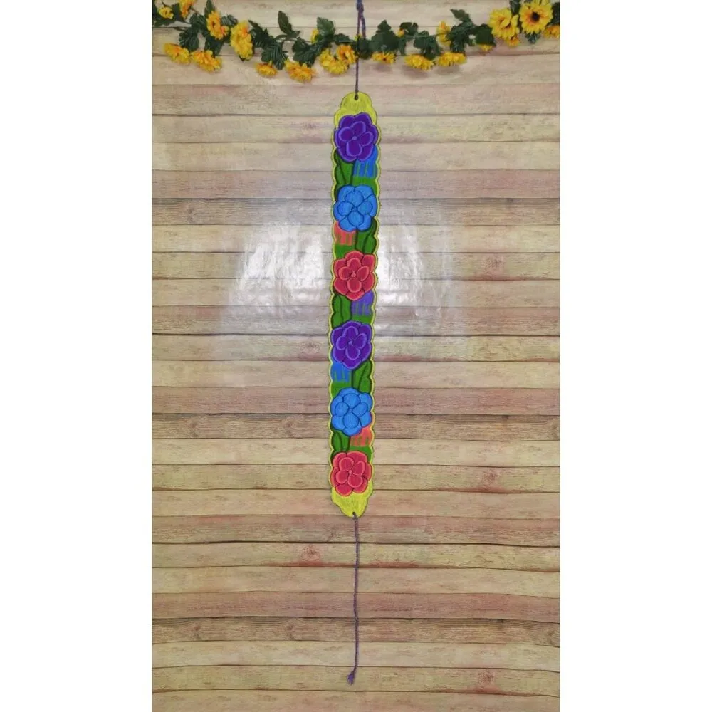 Handmade Traditional Mexican Colorful Full Embroidered Floral Wide Belt One Size - Image 3