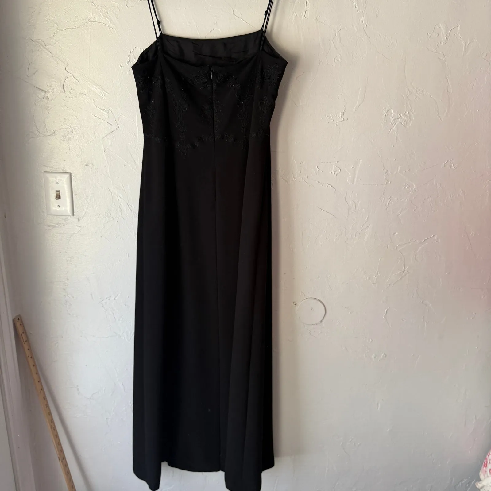 Y2K Ann Taylor Black Slip Dress‎ 6 Whimsigoth Beaded Lace Bust Formal Maxi - Image 3