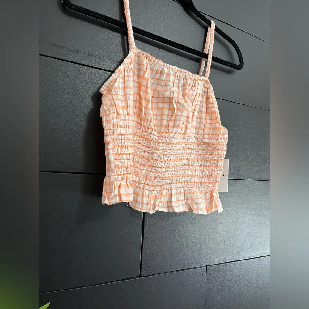 JAPNA Orange & White Plaid Ruched Tank Top NWT Women’s Sz M - Image 2