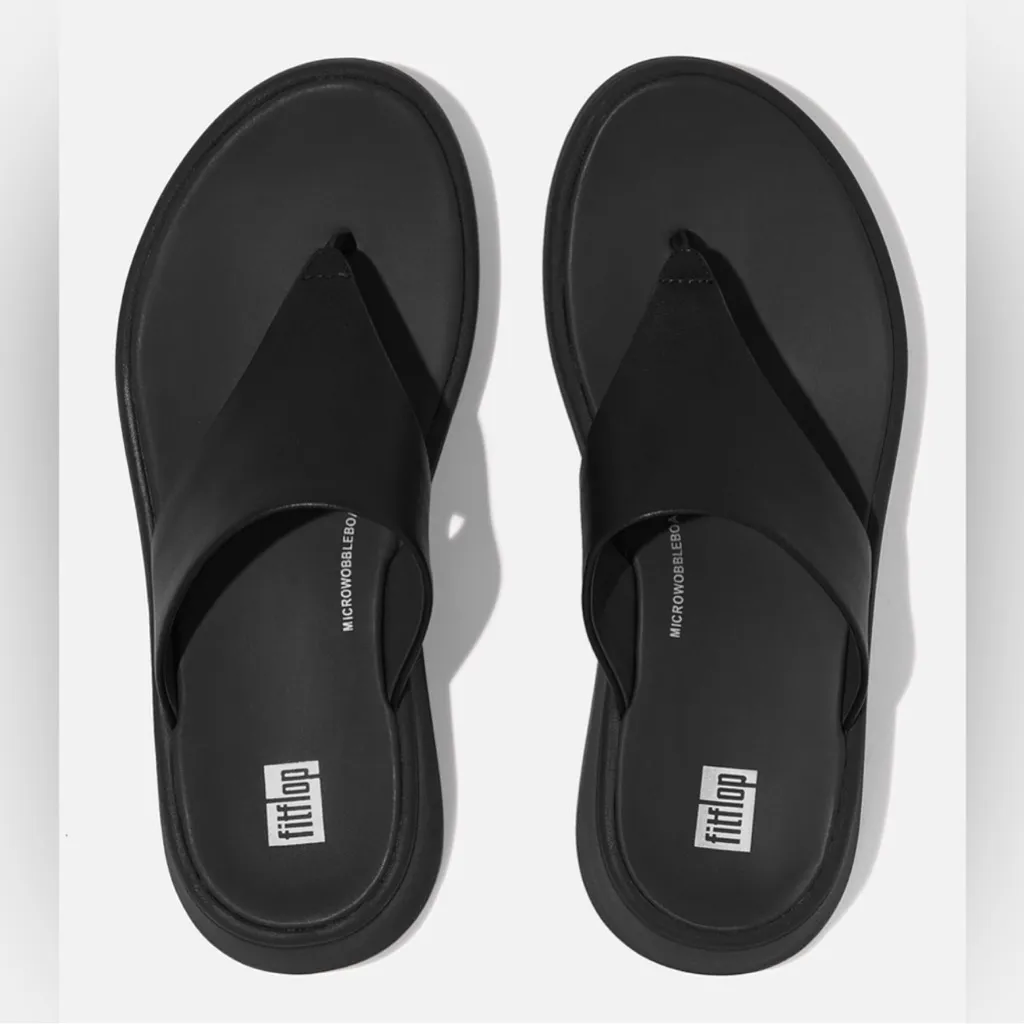 FitFlop EUC  F-Mode Leather Flatform Toe-Post Sandals black platform thong - Image 4