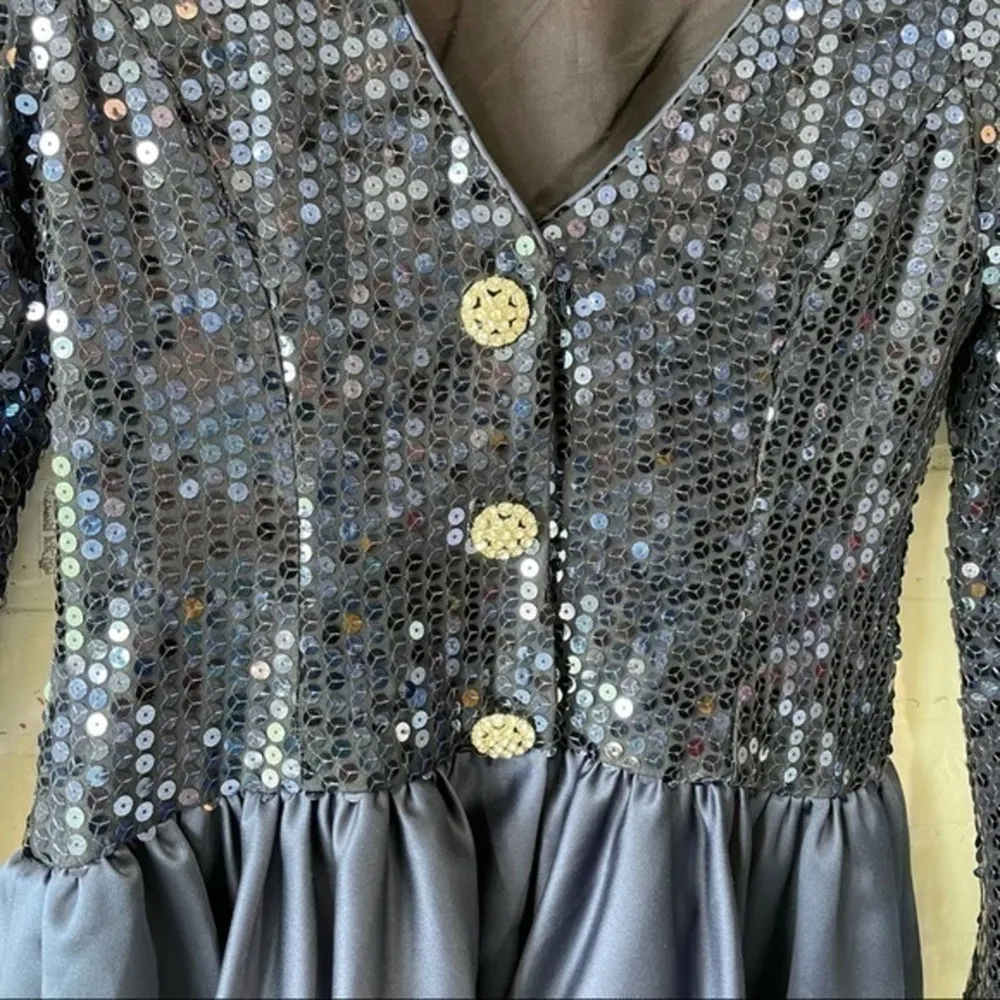 Vintage Sequin Formal Short Dress Party 80s Rimini Sz 6 Royal Blue Long Sleeve - Image 10