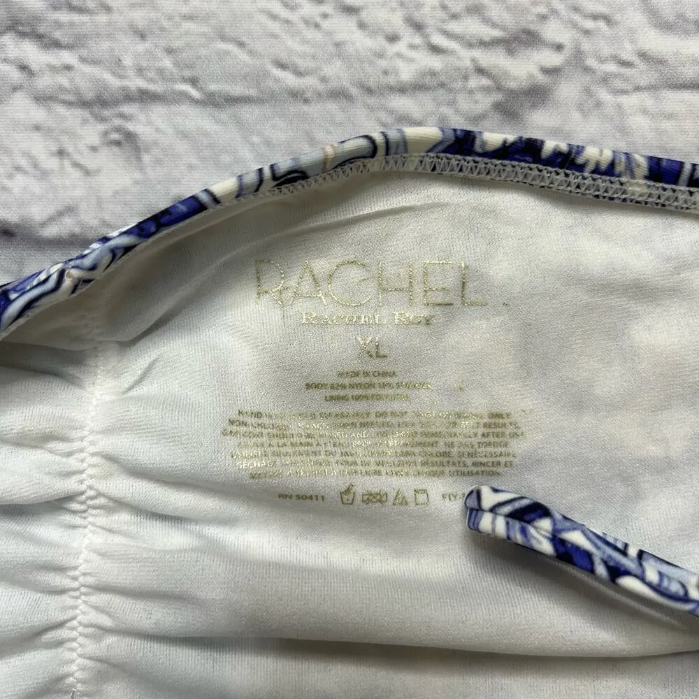 Rachel Roy Womens Side Tie Bikini Bottoms Blue White Tile Size XL New Tassel - Image 3
