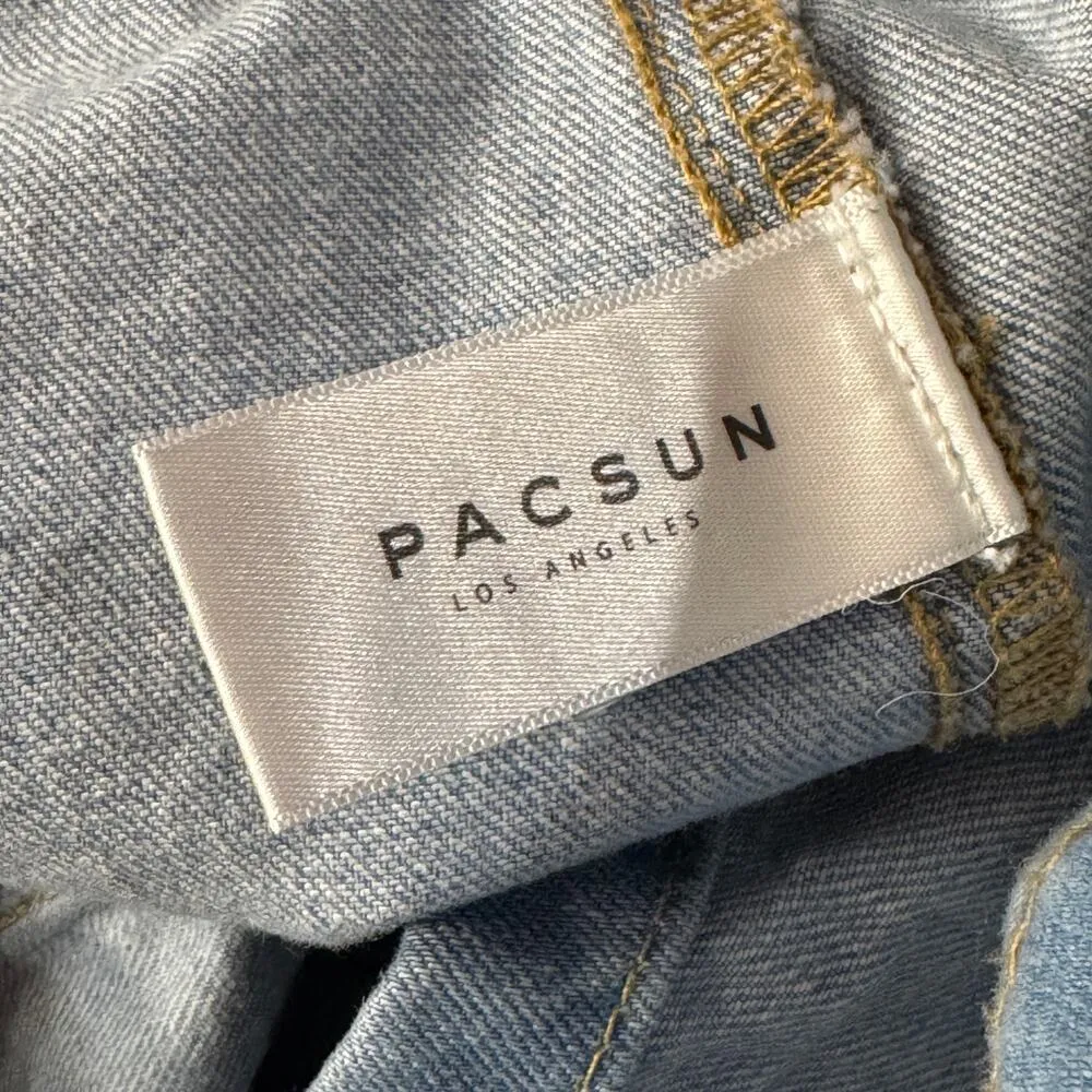 PacSun SZ 29 - 70s Jean Shorts Tie Belt Hi-Rise Zip-Fly Seamed Light Wash Blue - Image 7