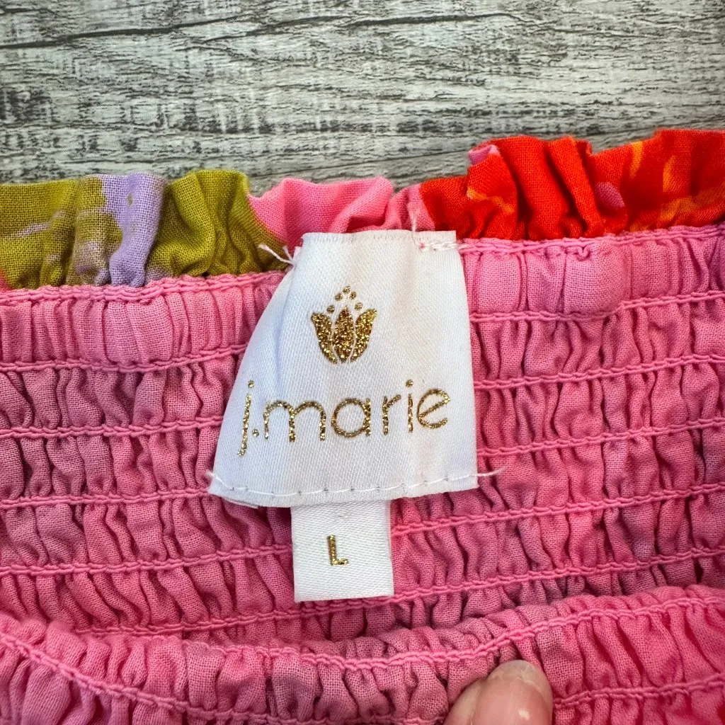 J. Marie bright colors smocked dress pomtrim long sleeve pockets size large M32 Pink - Image 4