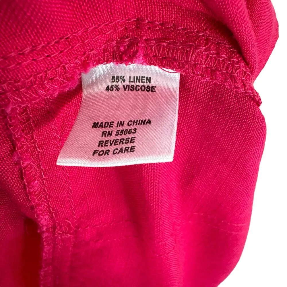 For Cynthia Hot Pink Linen Viscose Lightweight High Rise Cropped Capri Pants L - Image 7