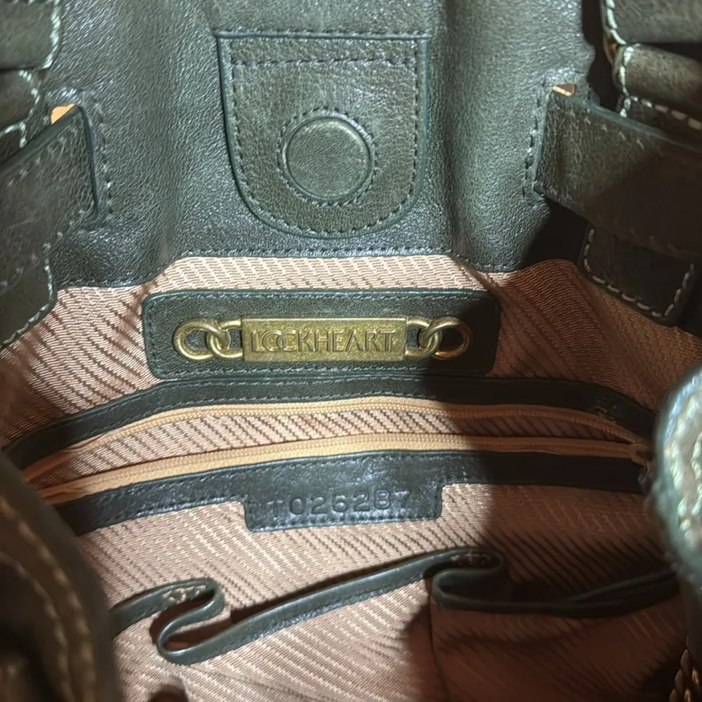 RARE Beautiful Lockheart By Brighton Green Leather Beaded Tote Bag - Image 9