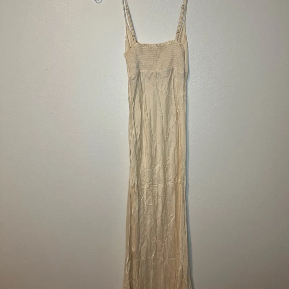 Rumored Saratoga Springs Midi Satin Dress Feminine Travel Party Tan - Image 3