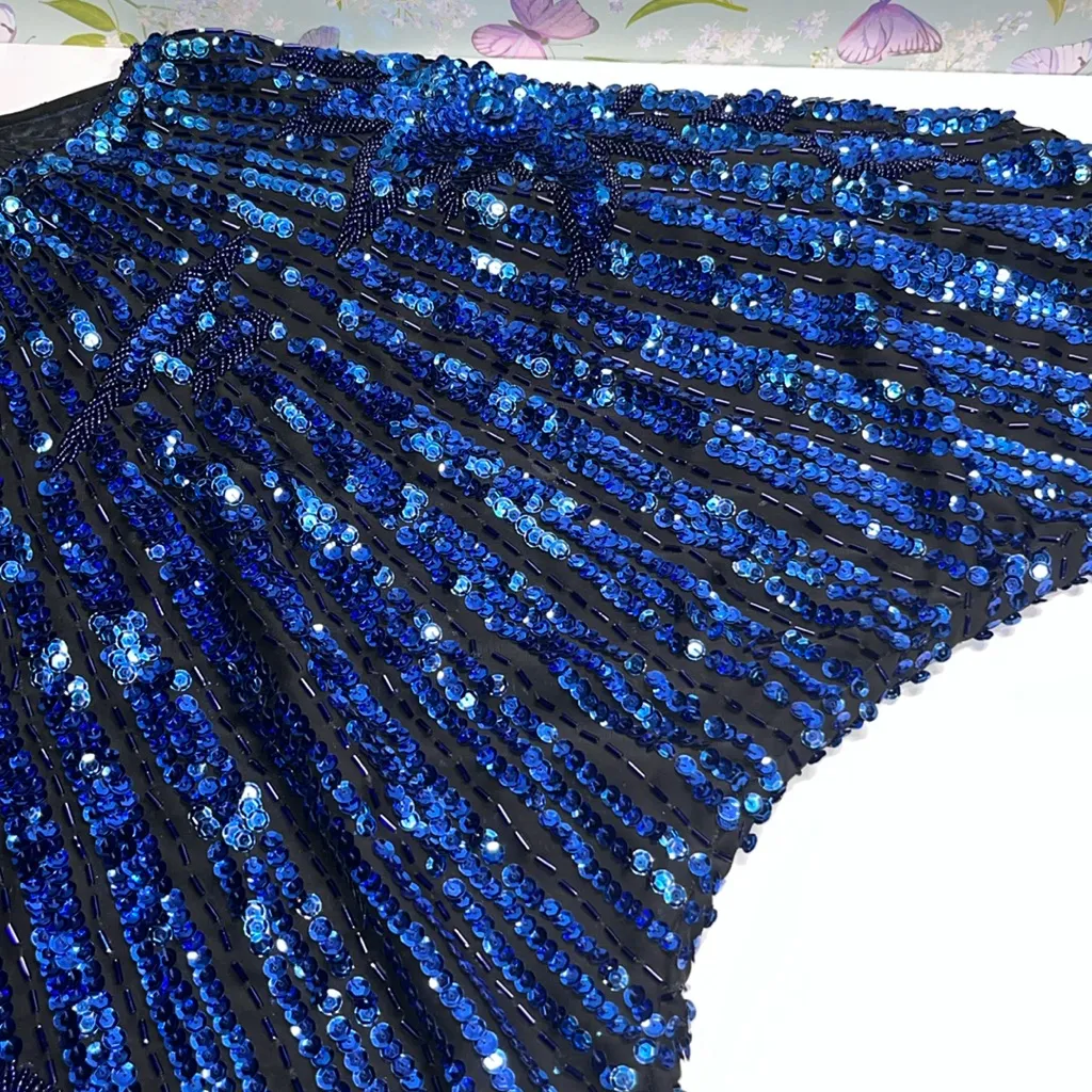 Vintage Blue Sequin Top IRIS Brand Cocktail Evening Size XL - Image 7