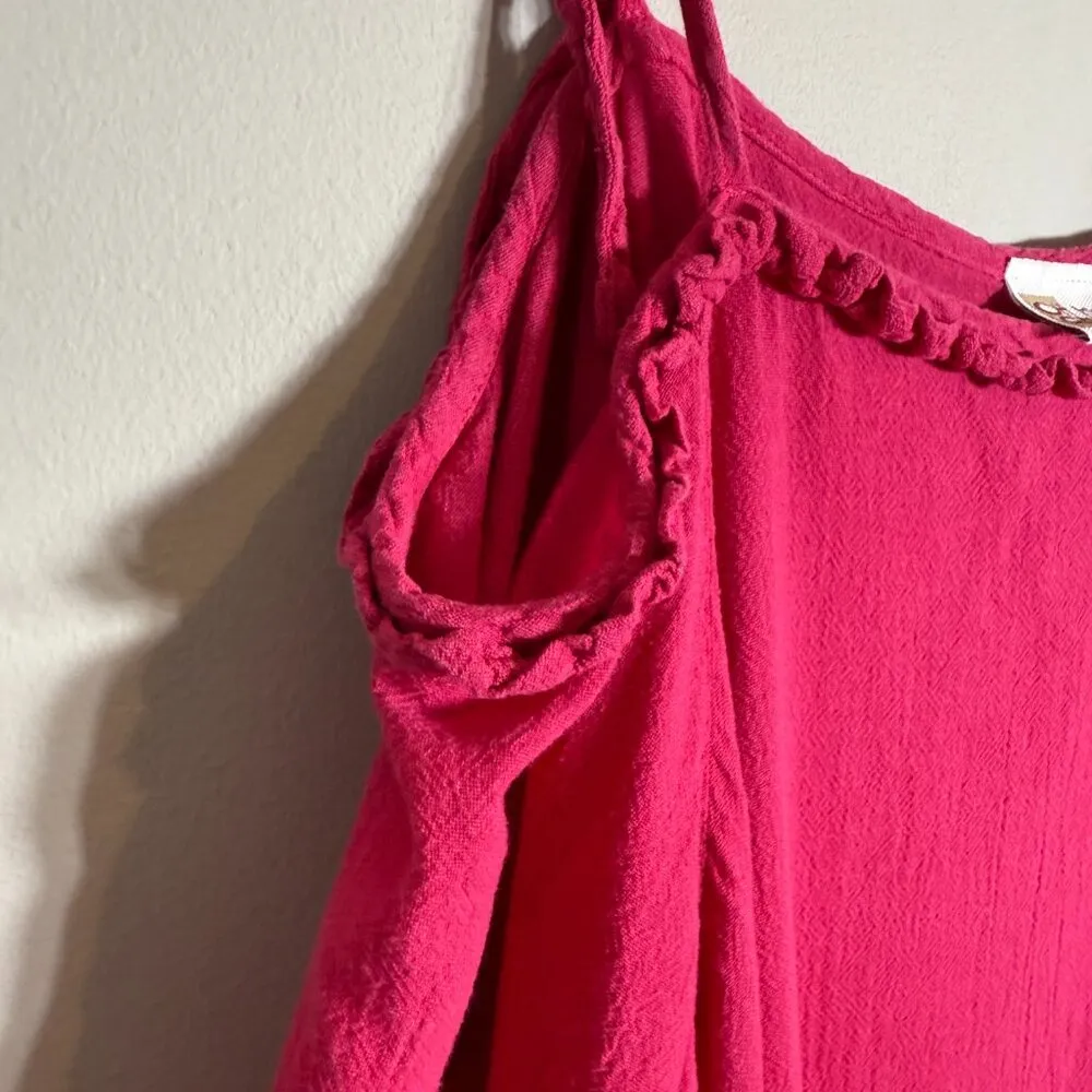 Oh My Gauze! Cold Shoulder Maxi Dress Women's 1X Pink Slit Beach Coastal Travel - Image 10