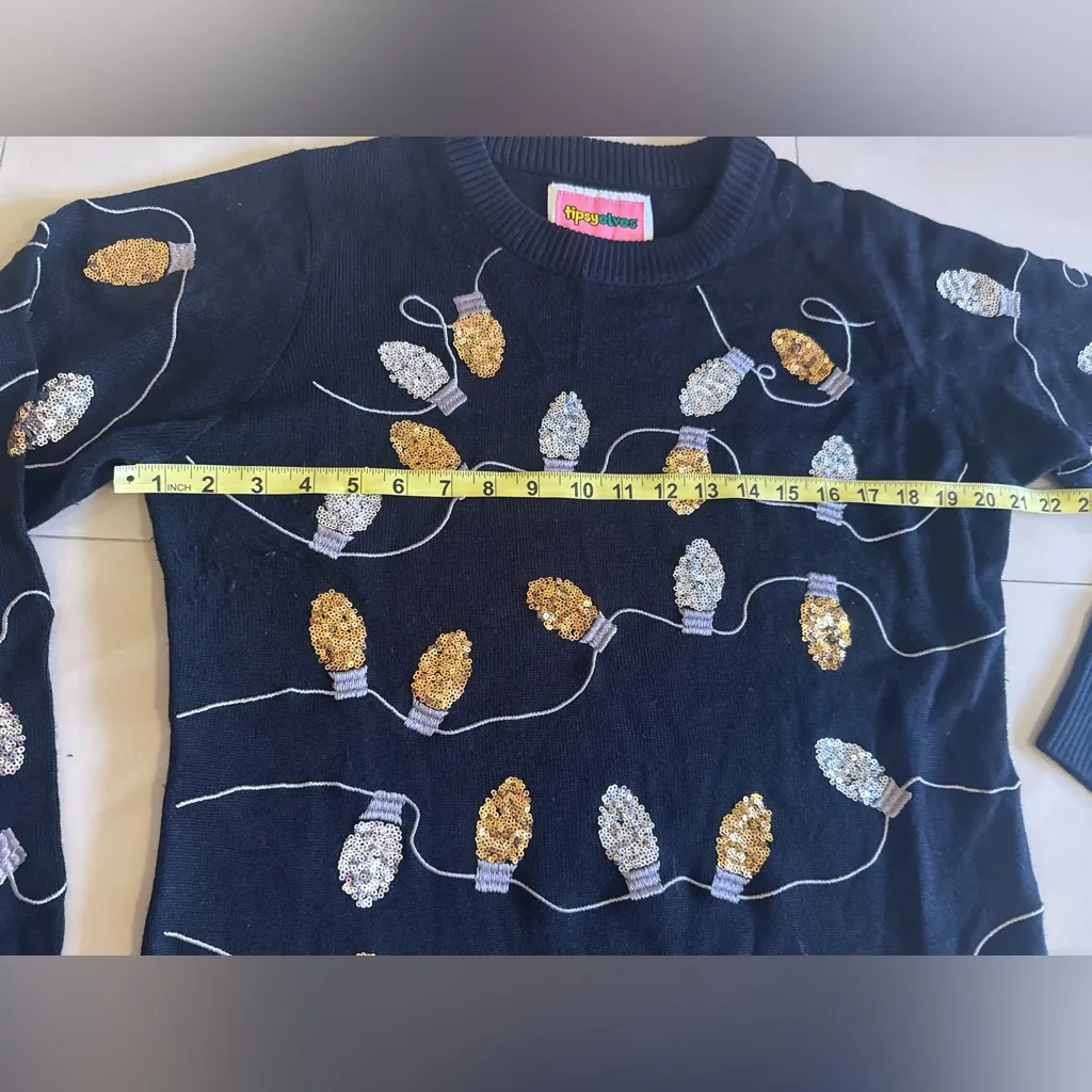 Tipsy Elves Black Christmas Lights Sequin Sweater Dress size L knit Size L - Image 8