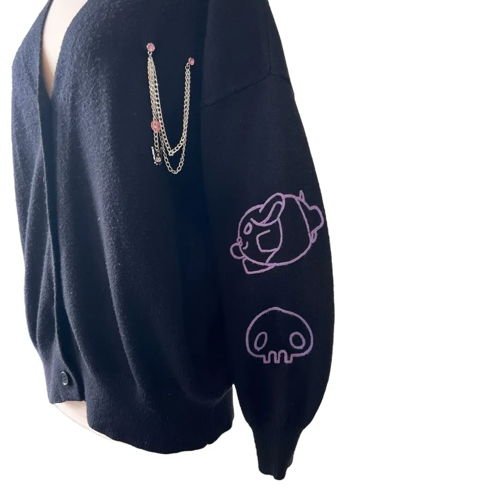 Forever 21 x Hello Kitty & Friends Knit Kuromi Chain Black Cardigan Sweater - Image 4