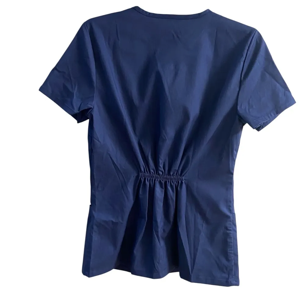 Jaanuu scrub top women navy blue v neck short sleeves Small NWT - Image 2