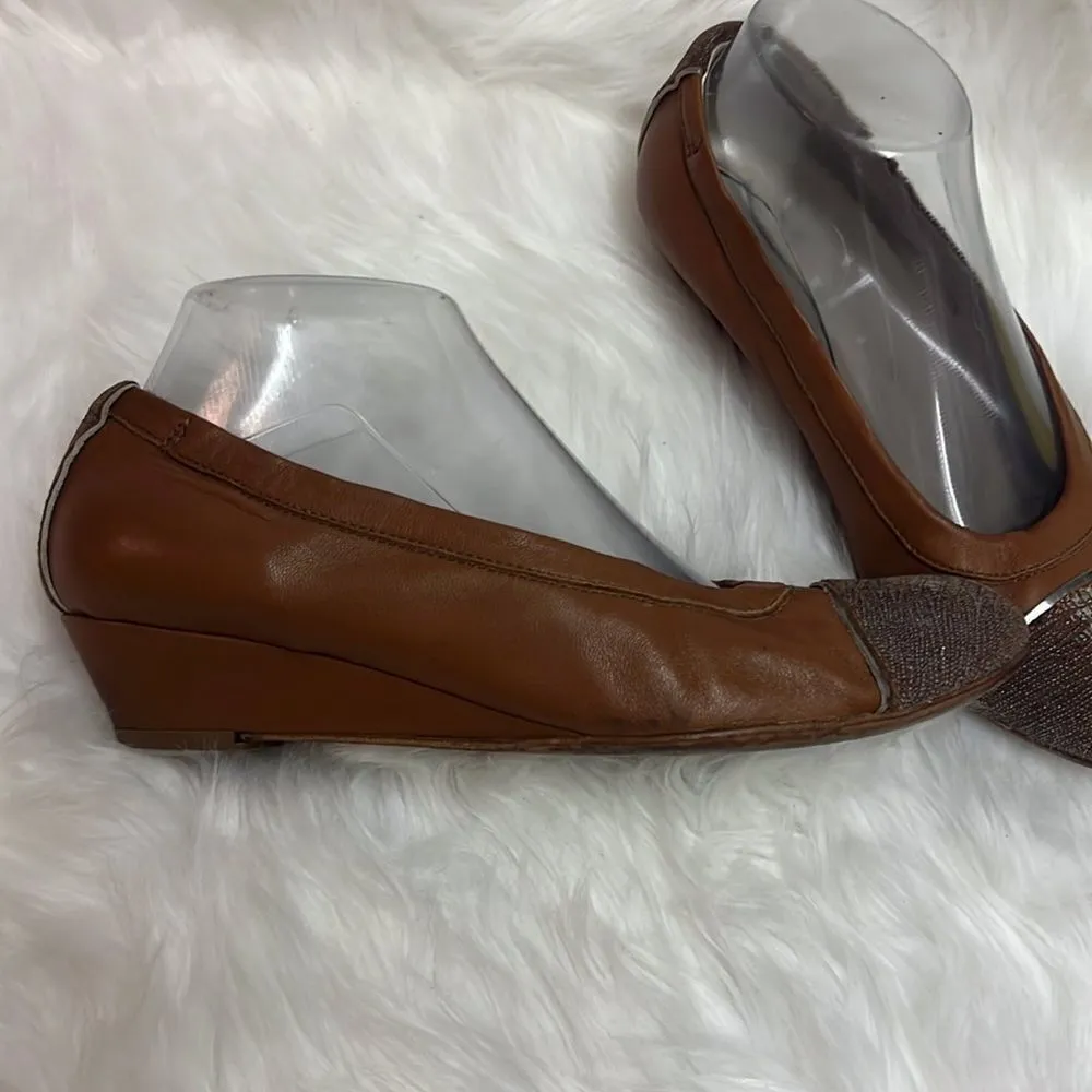 AGL Snakeskin Leather Cap Toe Wedge Heels Bin 11 Brown Size 8.5 - Image 5