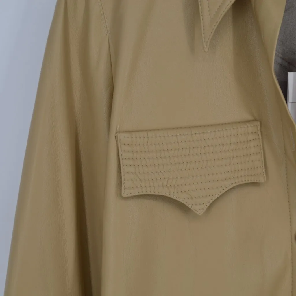 NEW Nanushka Elpi Vegan Leather Quilt Shirt Point Collar Western in Wax Yellow S - Image 5