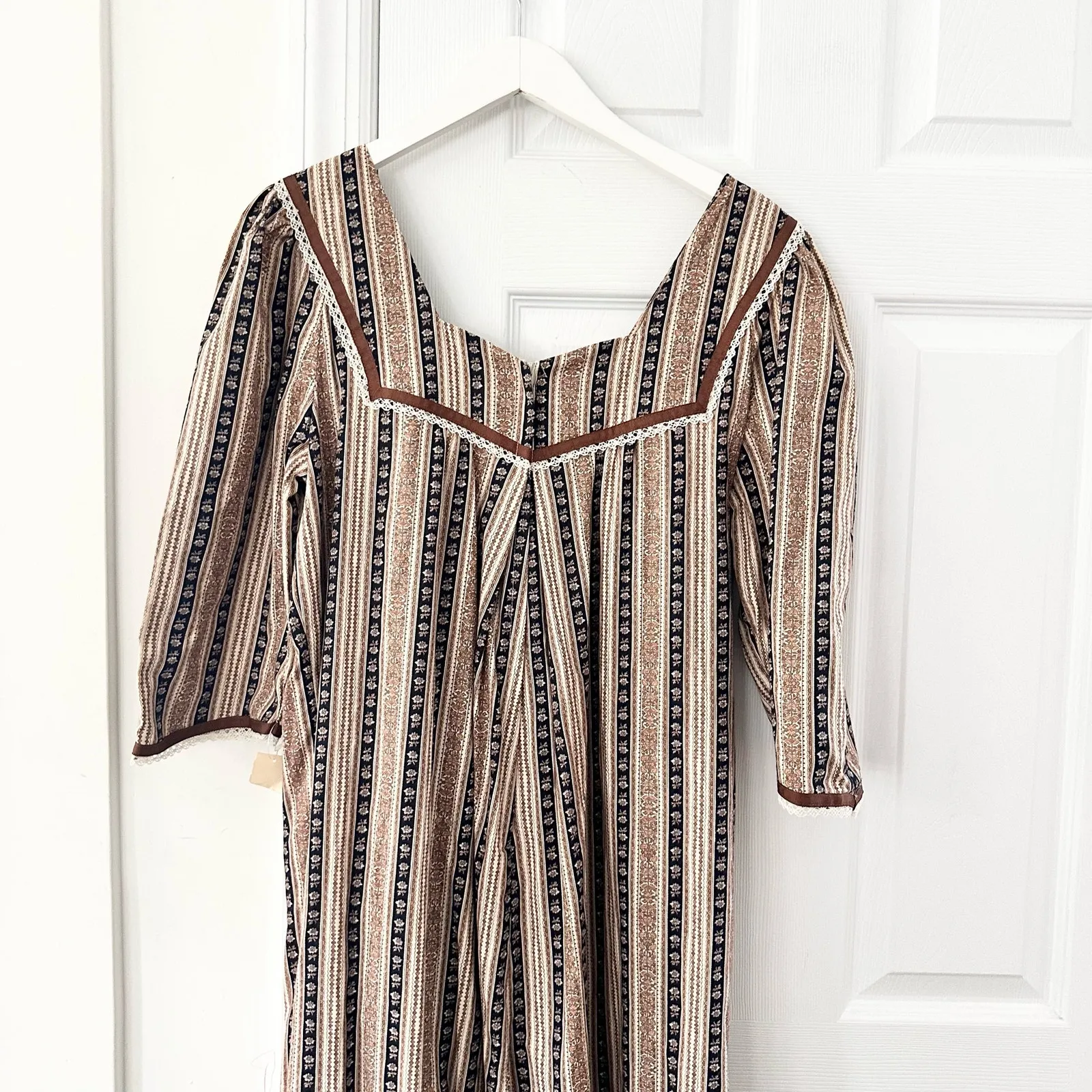 JCPenney Penneys Hawaii Brown Tan Milkmaid Cottagecore Long Prairie Dress 18 NWT - Image 8