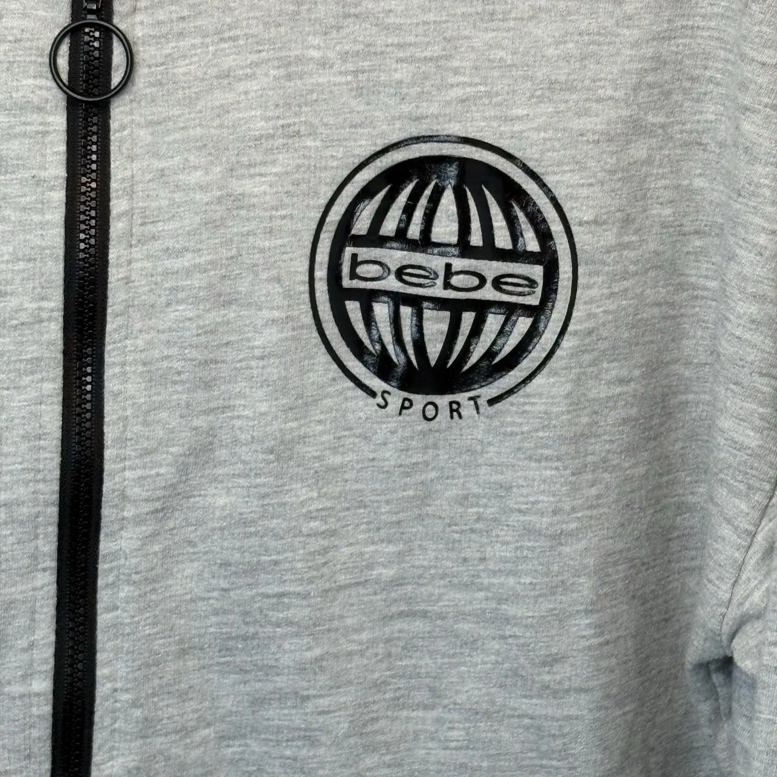 Bebe Sport Hoodie Sweater Full Zip Jacket Size M Gray Graphic Logo Pockets - Image 3