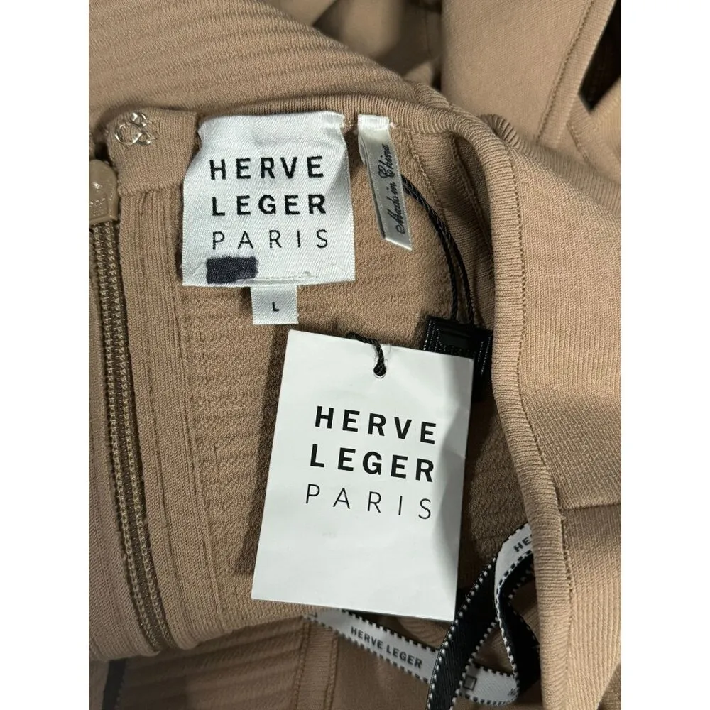 HERVE LEGER Ottoman Cutout Long Sleeve Minidress Fawn Womens Size Large - Image 10