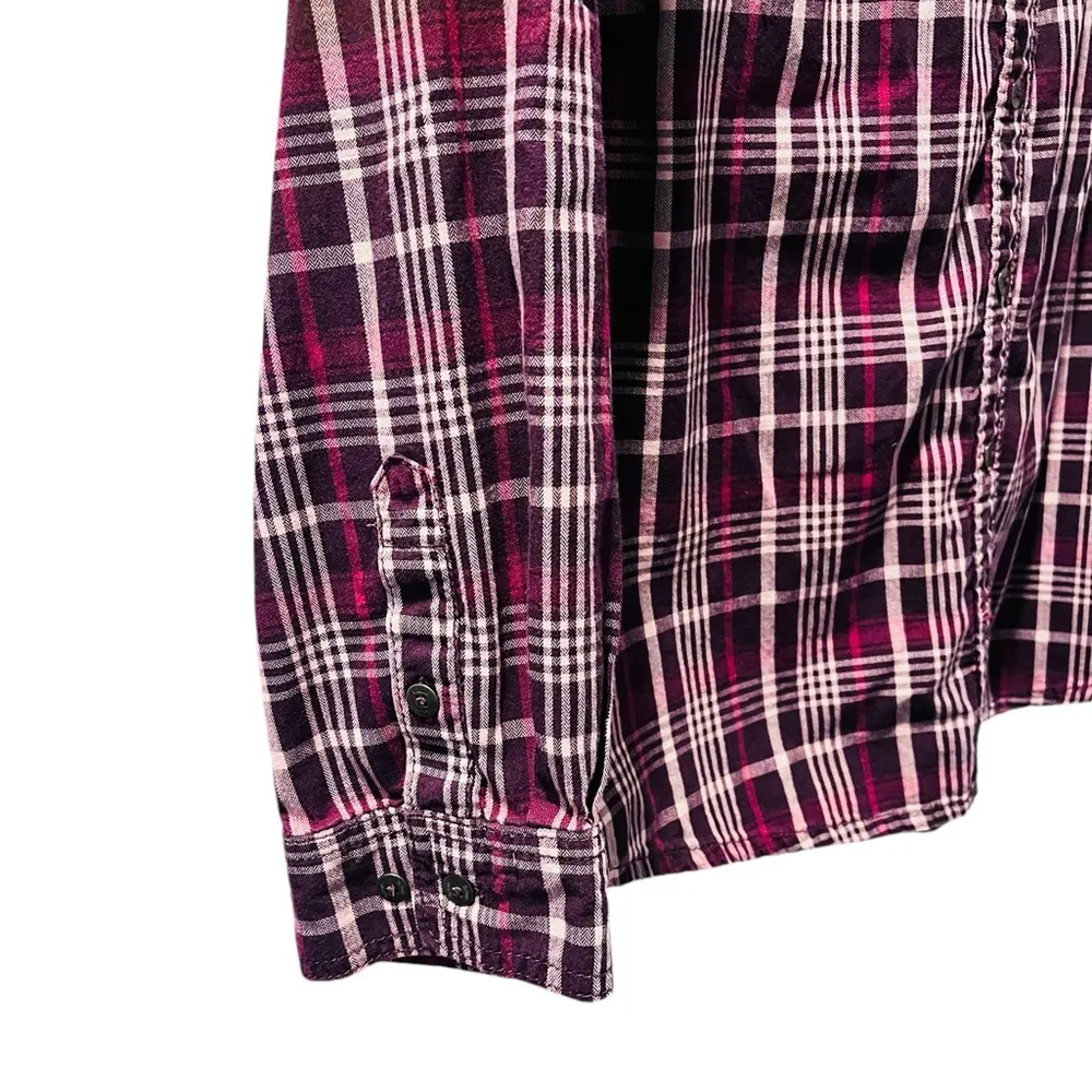 Carhartt Women's Plaid Button Up Collared Shirt Size 12/14 Large Casual Burgundy - Image 5