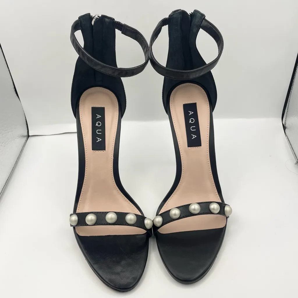 Aqua pearl ankle strap black high heel stiletto women’s Size 8.5M- Bloomingdales - Image 4