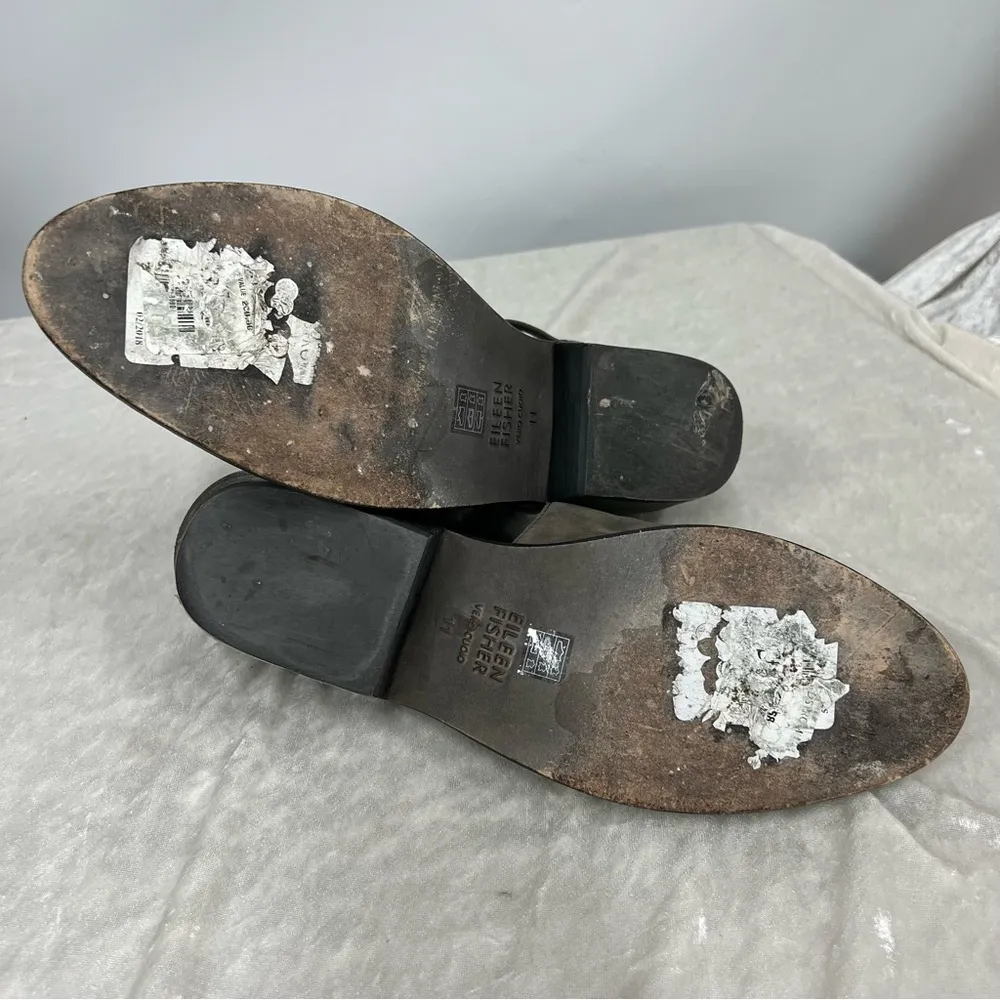 Eileen Fisher 11 grey Slip On Cutout Leather Bootie Shoes - Image 8