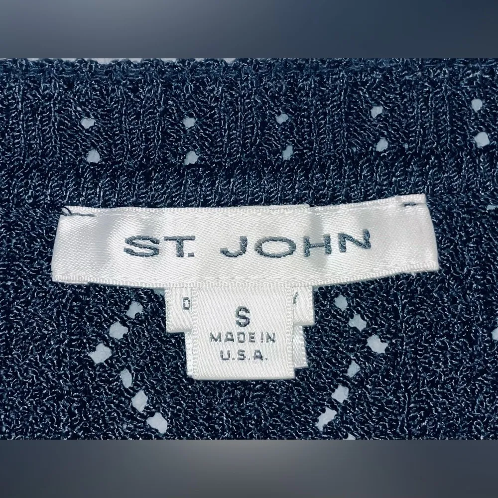 St. John Vintage Navy Knit Sleeveless Sweater Vest With Teal Ribbon Detail - Image 5