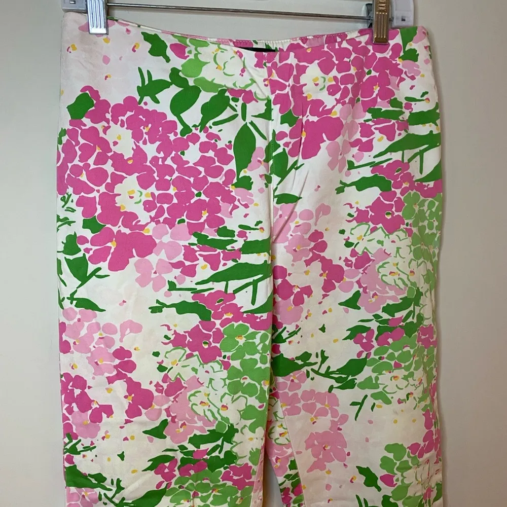 Ralph Lauren Lauren  Pink Green Floral Preppy Cotton Pants Size 4 - Image 3