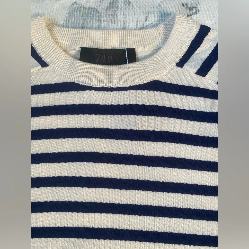 Zara NWT Navy and White Striped Knit Sweater SZ Small Nautical - Image 5