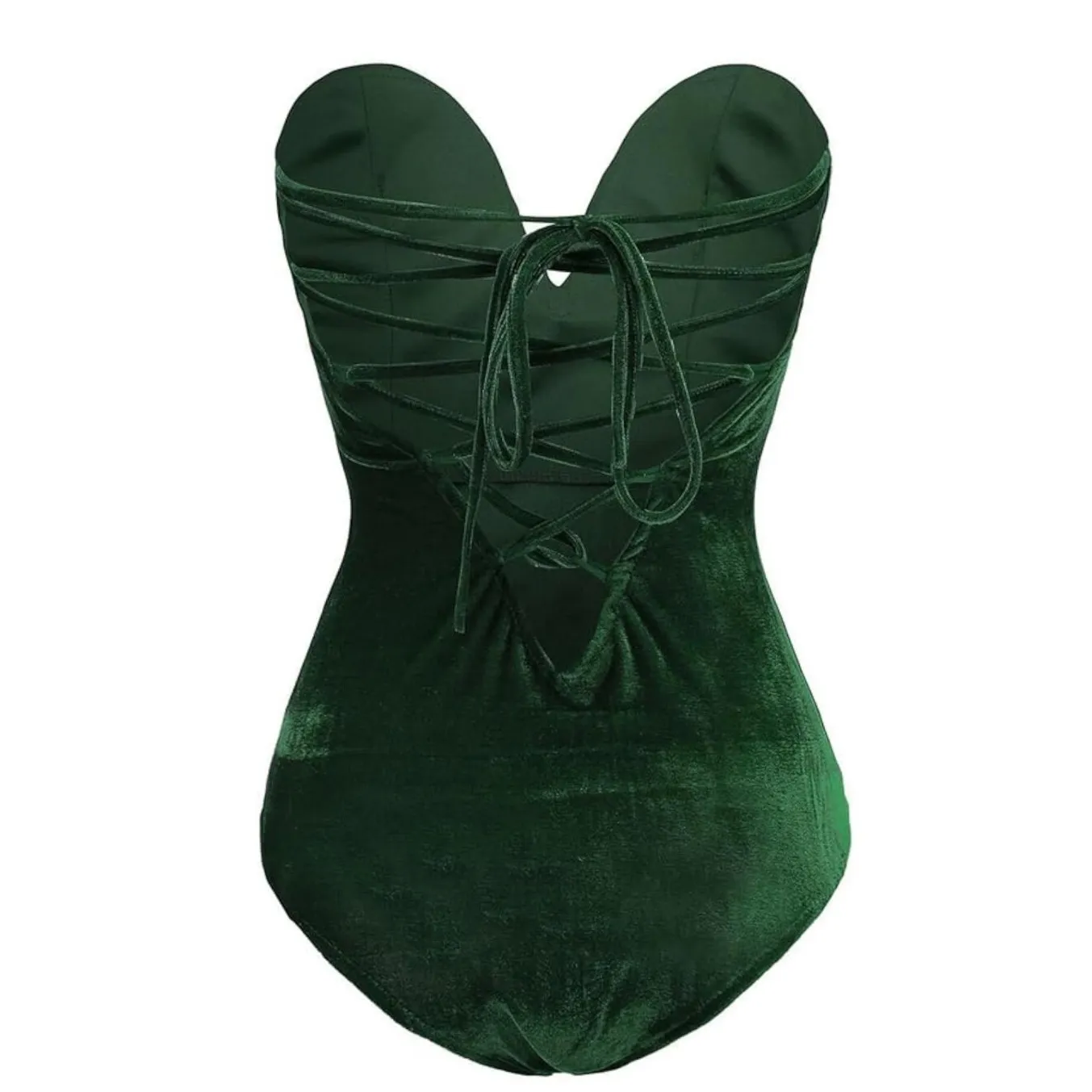 NWT Velvet Sweetheart Neck Strapless Bodysuit Bustier Top Cross Back Small Green - Image 4