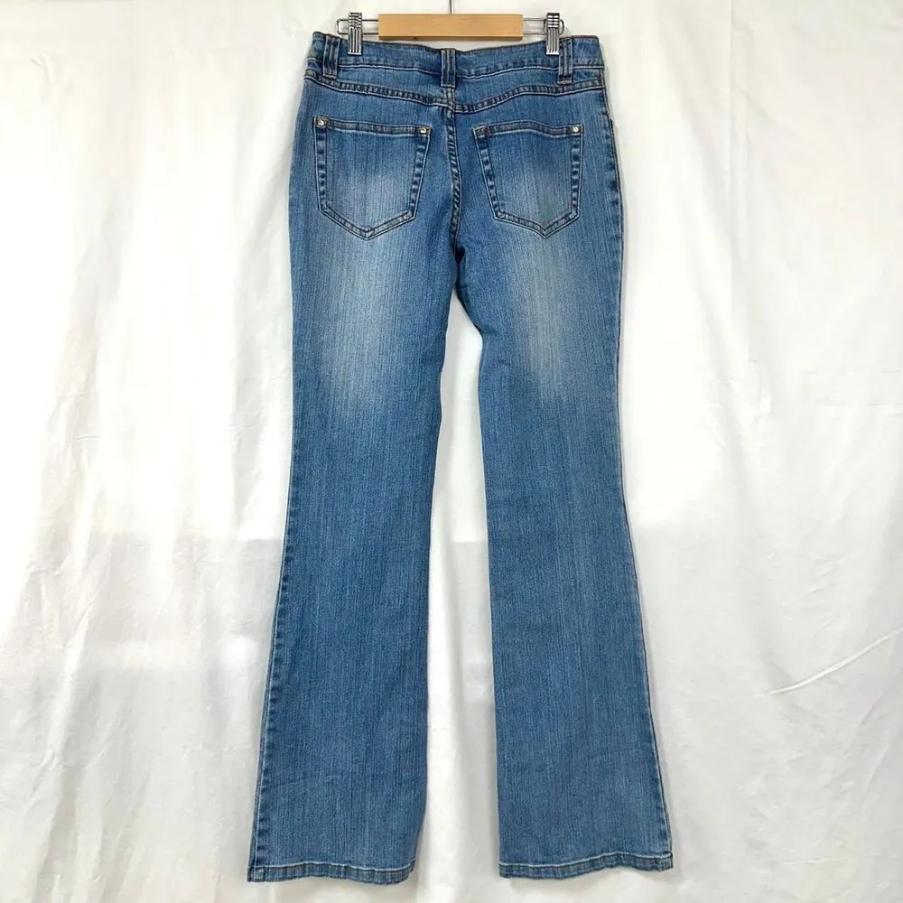 BOSTON PROPER Y2K Low Rise Blue Denim Bootcut Flare Jeans Rhinestones Womens 2 - Image 4