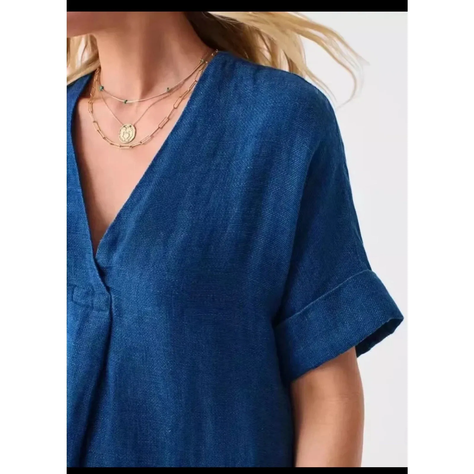 Faherty Women's Blue Sanibel Basketweave Dress Indigo Size Small 2303 - Image 2