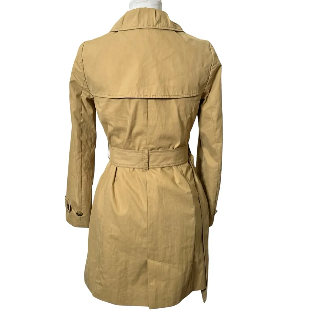 J.Crew Icon Trench Coat Petite Size 0 Khaki Belted Classic Double Breasted - Image 6
