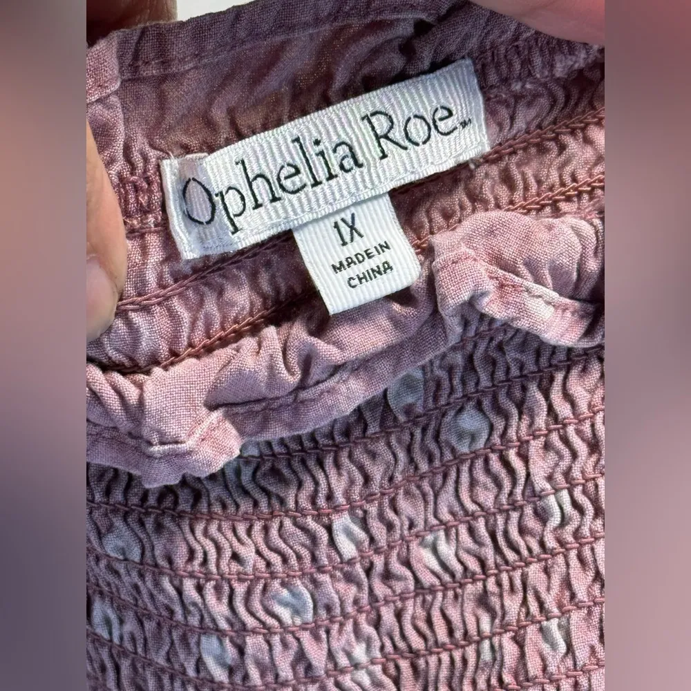 Ophelia Roe Pink Polka Dot Smocked Cottage Core Dress Midi Women’s Size 1x - Image 5