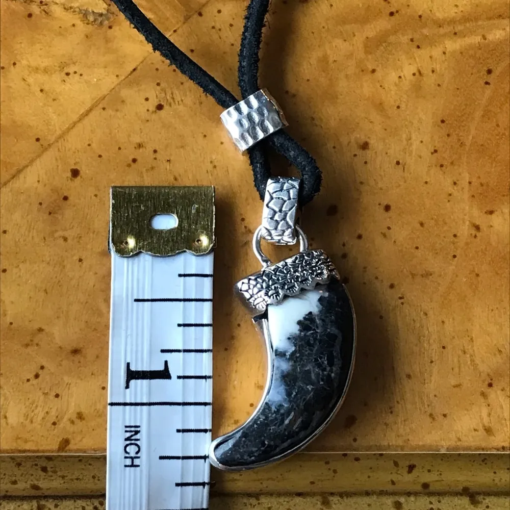 White Buffalo Sterling Silver Leather Necklace - Image 4