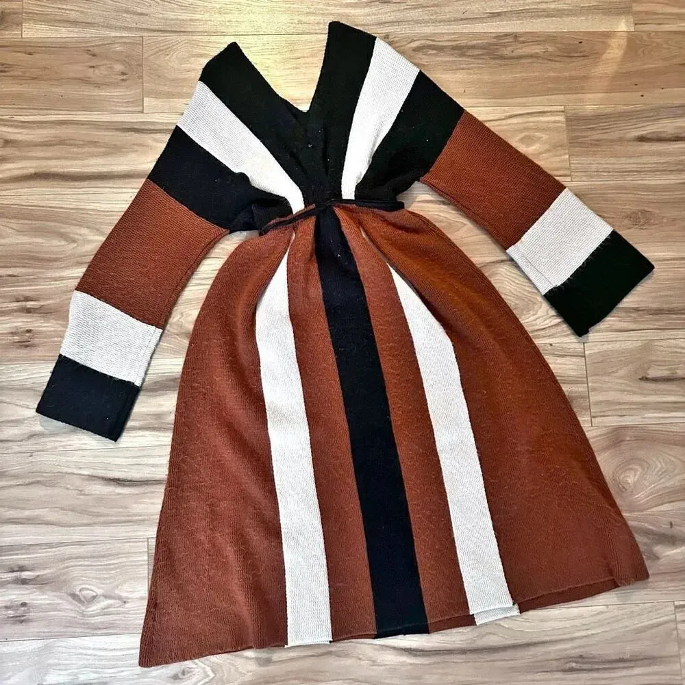 FREE PEOPLE | Wanderlust Midi Dress Neutral Combo Sweater Belted | Size Small - Image 8