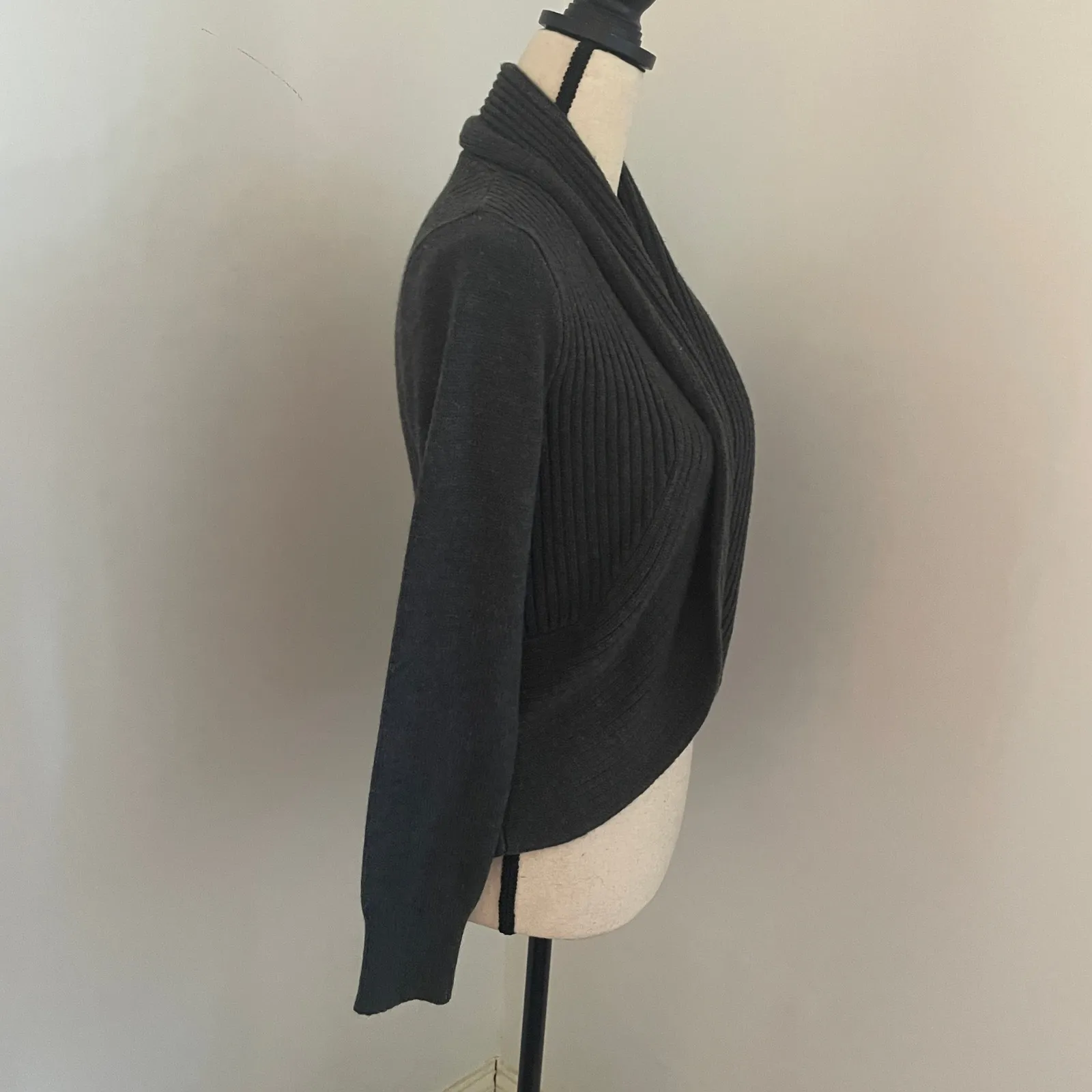 H&M Basic Ribbed Chunky Knit Cardigan Sweater‎ Small Gray Open Front Clean Girl - Image 3