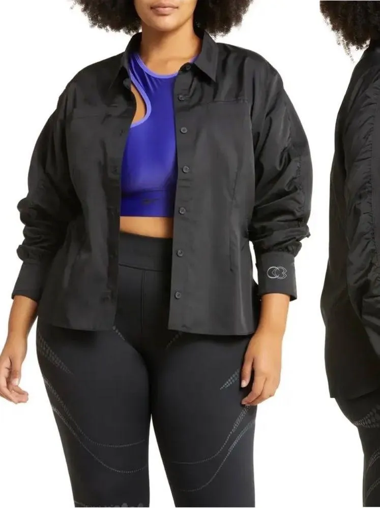 Reebok x Cardi B. Ruched-Sleeve Active Shirt in Black, Plus Size 2X New w/Tag - Image 15