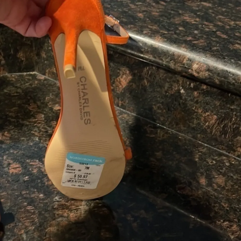 Charles by Charles David suede summer  heels in orange - Image 6