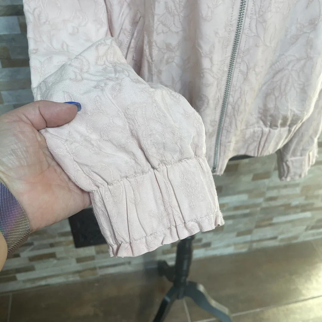 LOFT blush pink bomber jacket lightweight embroidered Sz L - Image 4