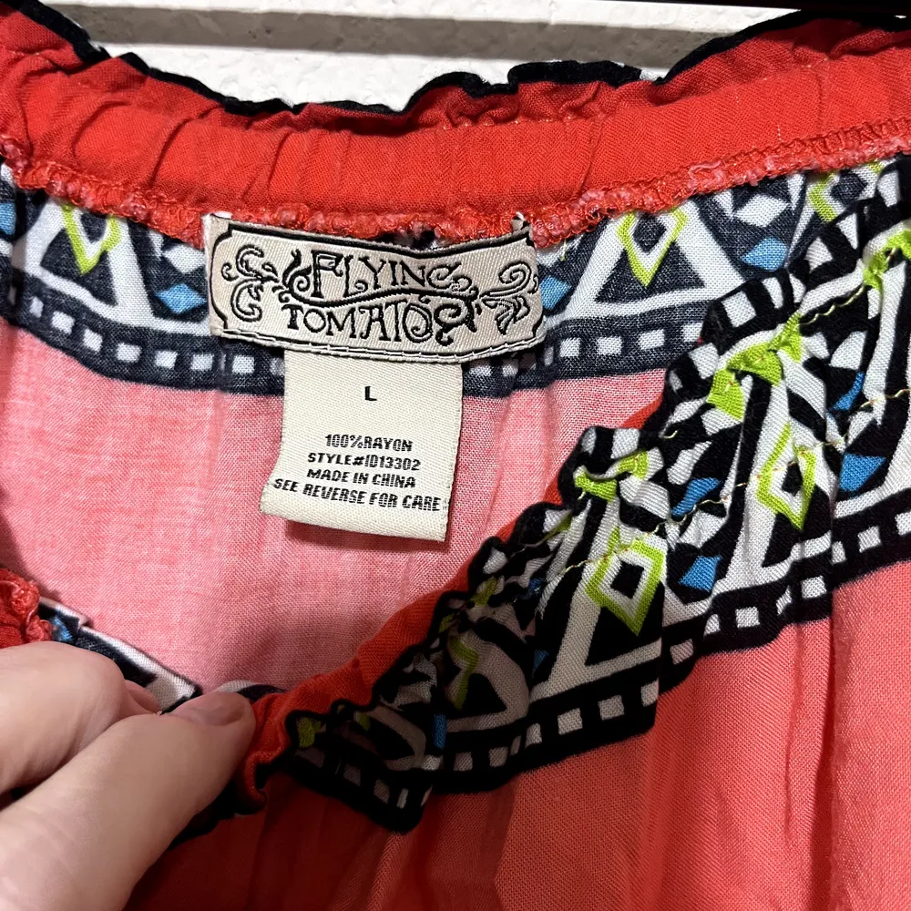 Flying Tomato Off Shoulder Mini Dress Womens sz L Floral 3/4 Bell Festival Boho - Image 5