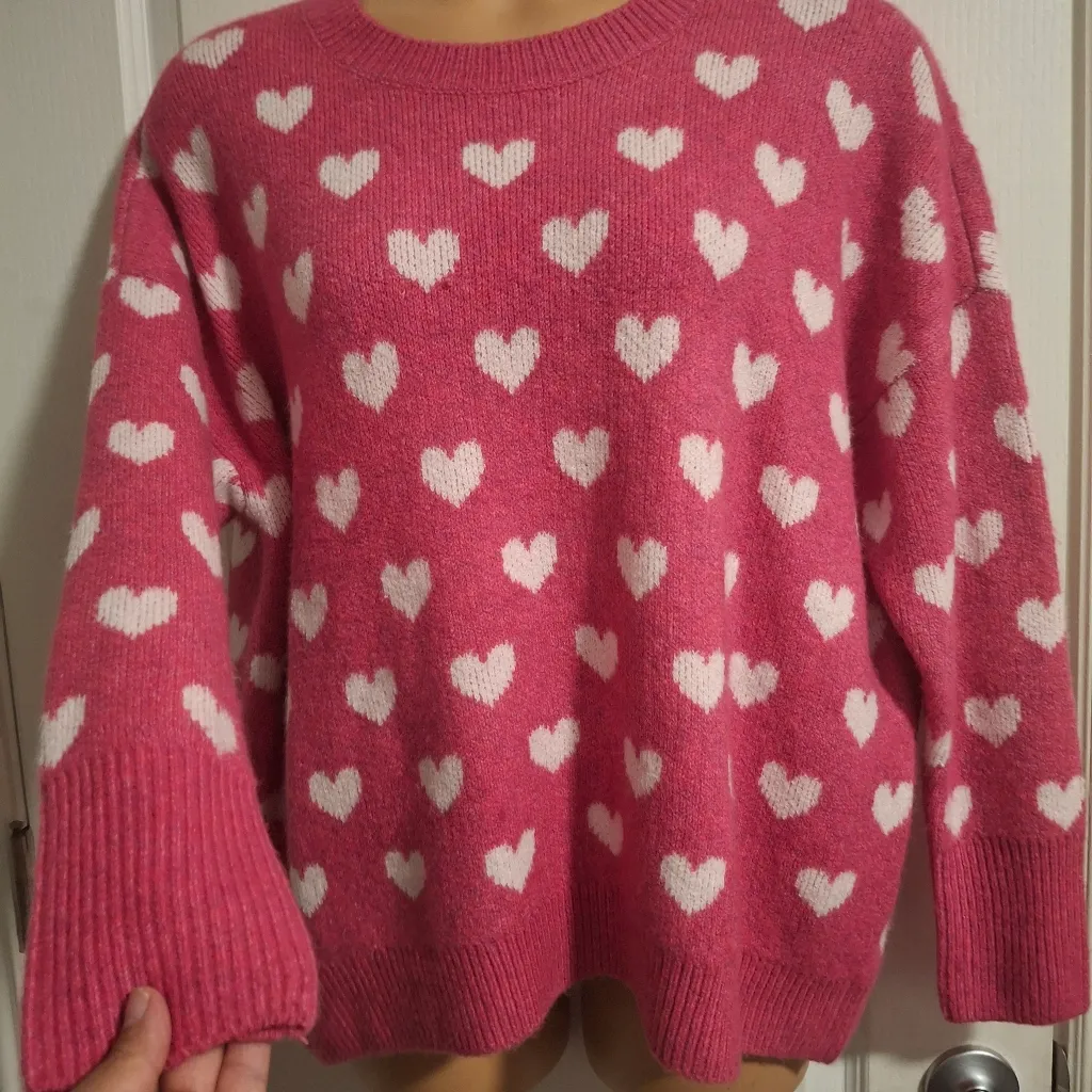 Vince Camuto Sz L Pink Heart Pattern Sweater - Image 8