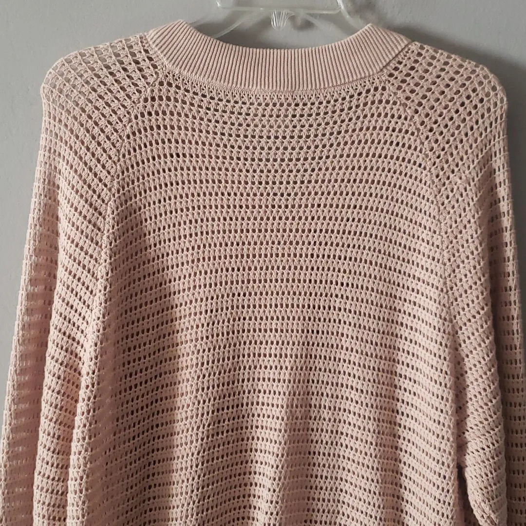 Varley Cameron Knit Zippered Cardigan Sweater Nude Taupe Open Knit Longsleeve - Image 11