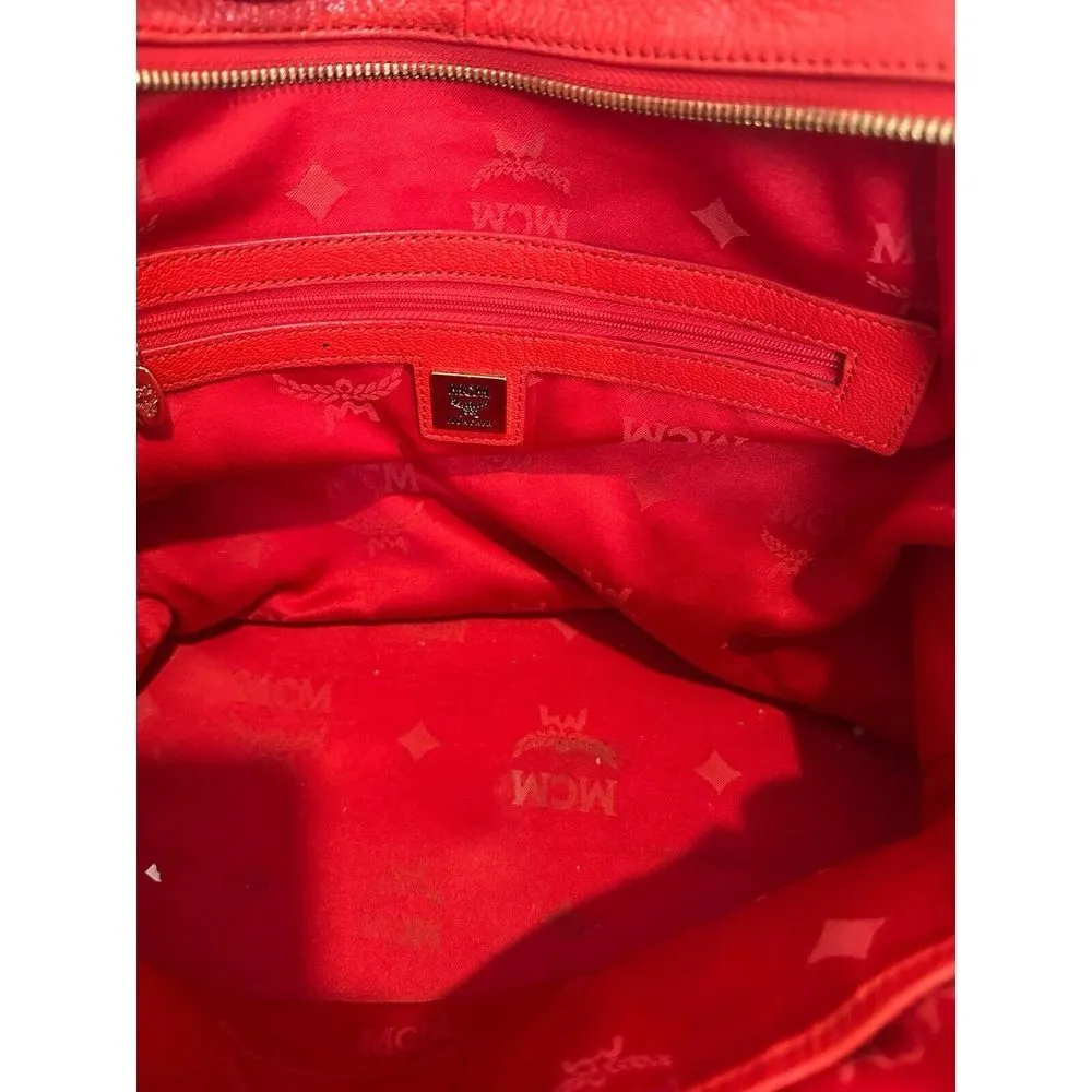 MCM Authentic Red Leather Pebble Handbag Purse Pocketbook Medium Sized READ - Image 14