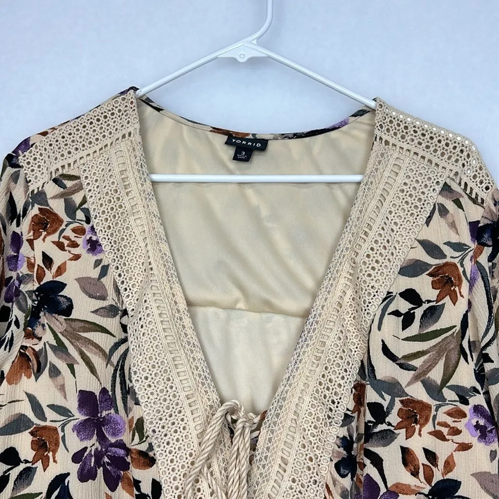 Mini Gauze Lace-Up Skater Dress Pluss Sz 3 plus Tassless Long Bell Sleeve - Image 11