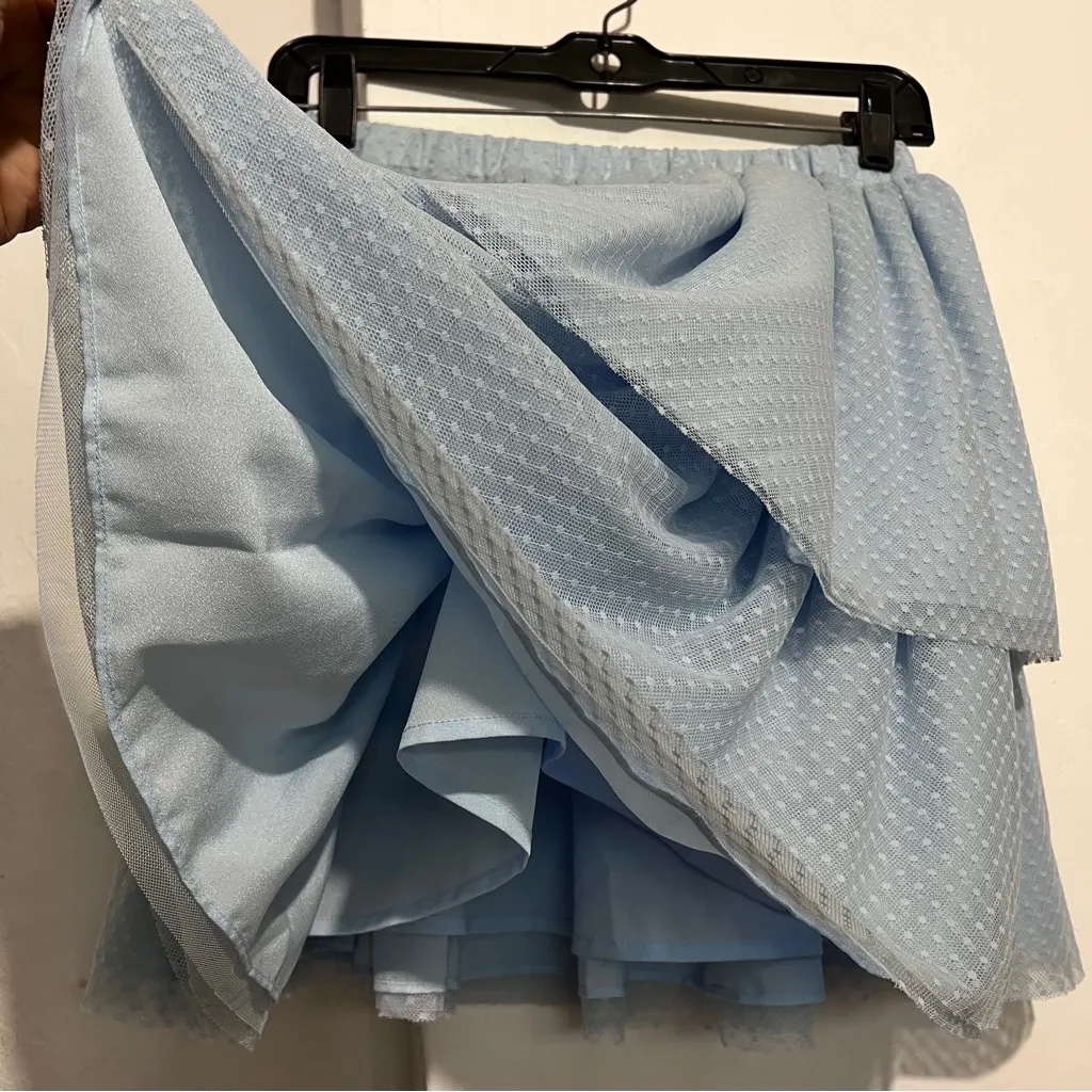 Hill House The Clara Tulle Tiered Dotted Mini Skirt Powder Blue Small :Box 0013: - Image 7