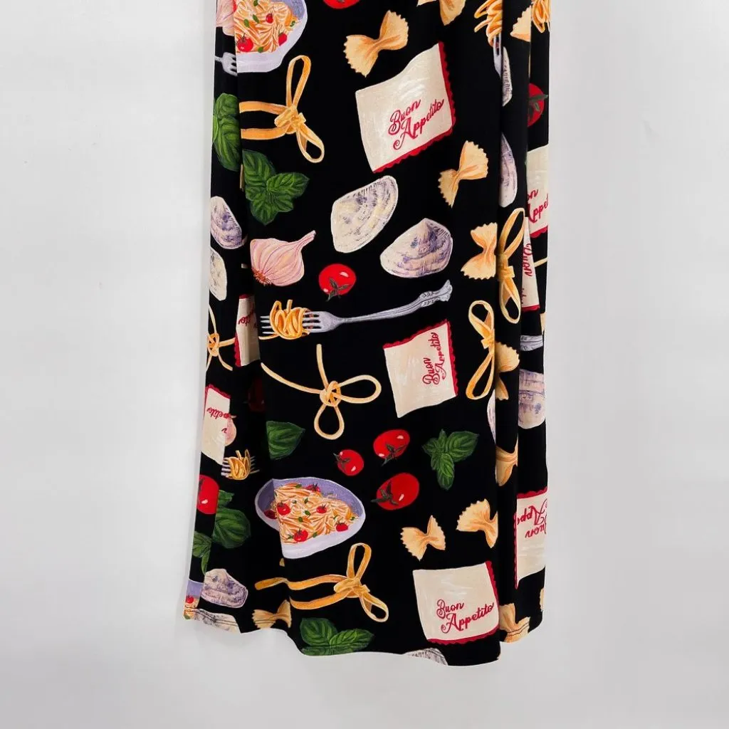 Lisa Says Gah Buon Appetito Food Print Savannah Cinch Dress Maxi Cutout Novelty Black Size L - Image 9