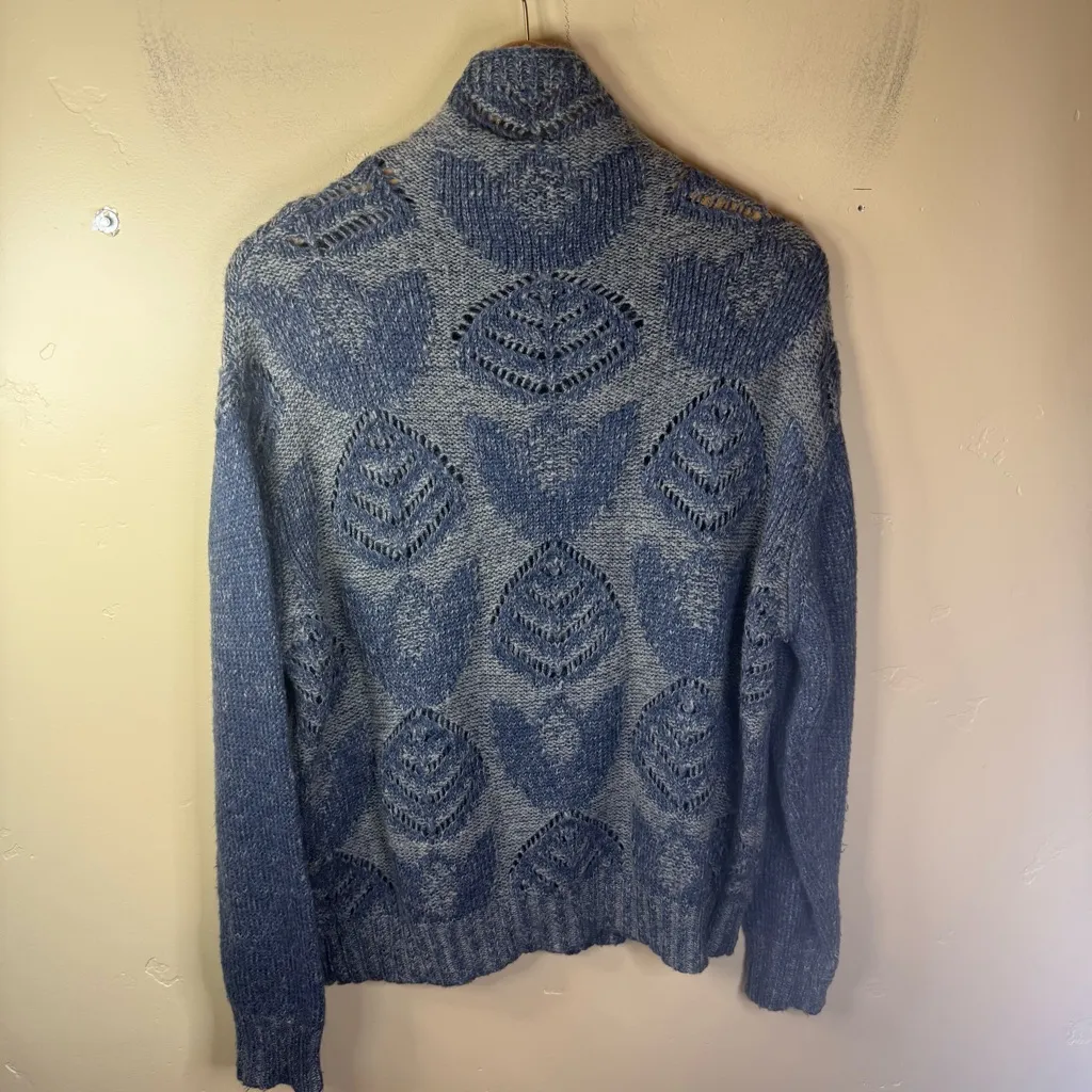 Anthropologie Hansel From Basel Stitched Foliage Turtleneck sweater Size Small Blue - Image 6