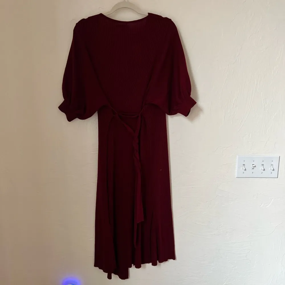 ASOS burgundy short sleeve ribbed sweater wrap dress size 10 - Image 10