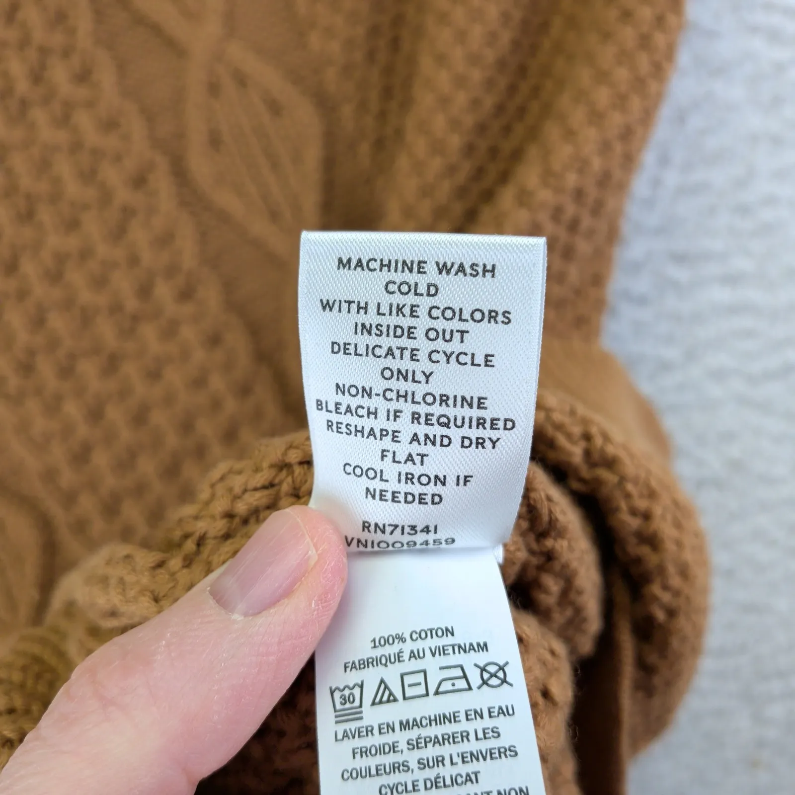 LL Bean Signature Saddle Brown Cotton CableKnit Funnel Neck Sweater XL Fisherman - Image 11